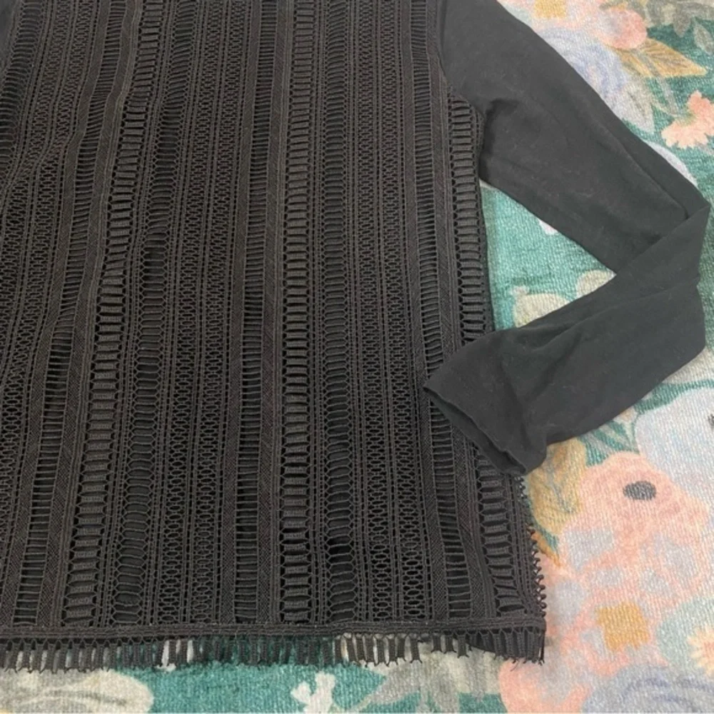 J. Crew Black Lace crochet Overlay Long Sleeve Crewneck Top Shirt medium